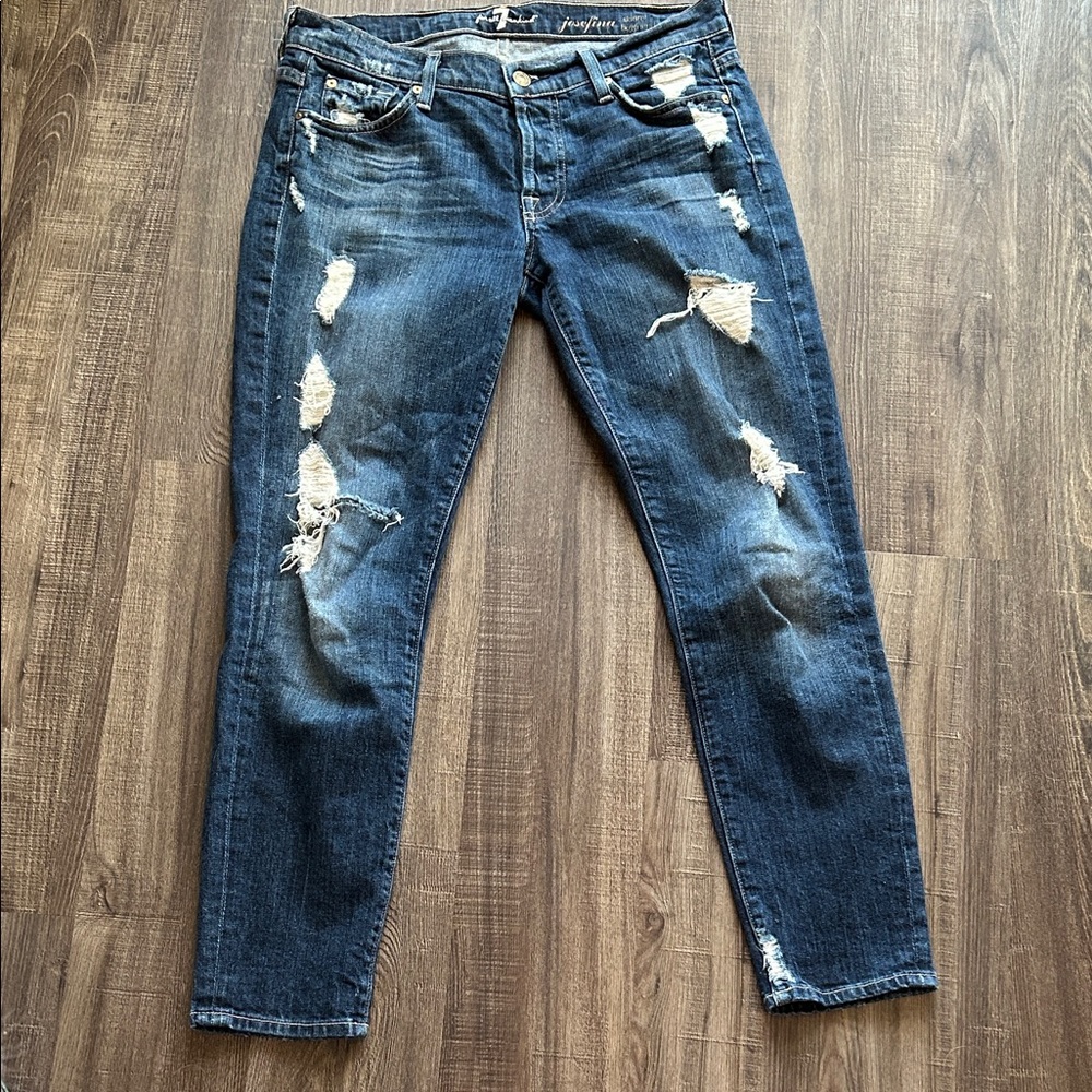 7 For All Mankind Dark Blue Distressed Jeans Josefina skinny Boyfriend Sz 27